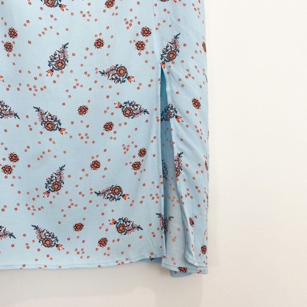 LOFT Blue Orange Floral Slit Summer Midi Dress Slip Sleeveless Dainty Dresses - Picture 6 of 8